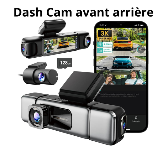 Dash Cam avec caméra intérieure avant et arrière pour voiture